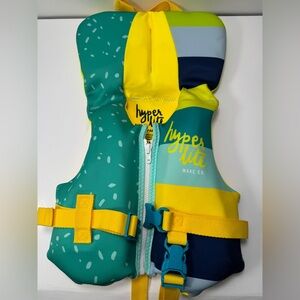 Hyperlite Kids Life Jacket - Teal, Yellow, and Blue